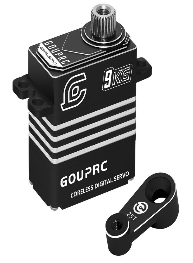سيرفو رقمي بدون قلب معدني بالكامل من GOUPRC بوزن 9 كجم مع ذراع تحكم عن بعد 25T لسيارات الزحف التي تعمل بالتحكم عن بعد بمقياس 1/18 من طراز TRX-4 TRX-6 SCX10 III (أسود) - Image 1